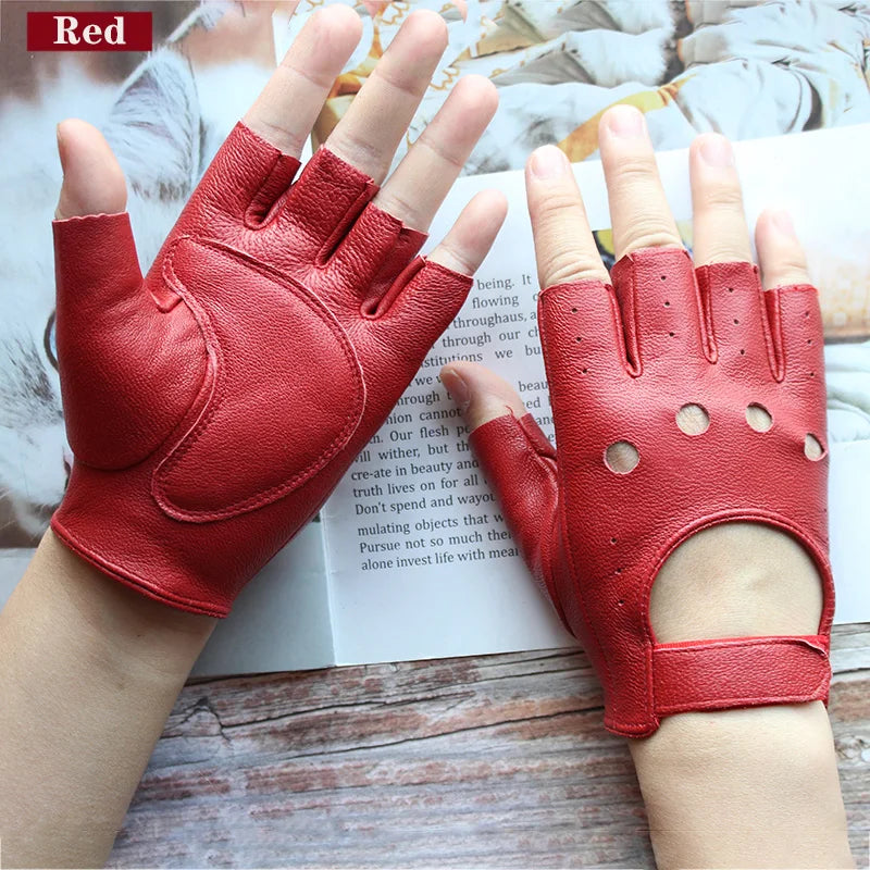 Leather Half-Finger Gloves Female Fitness Fashion Driver