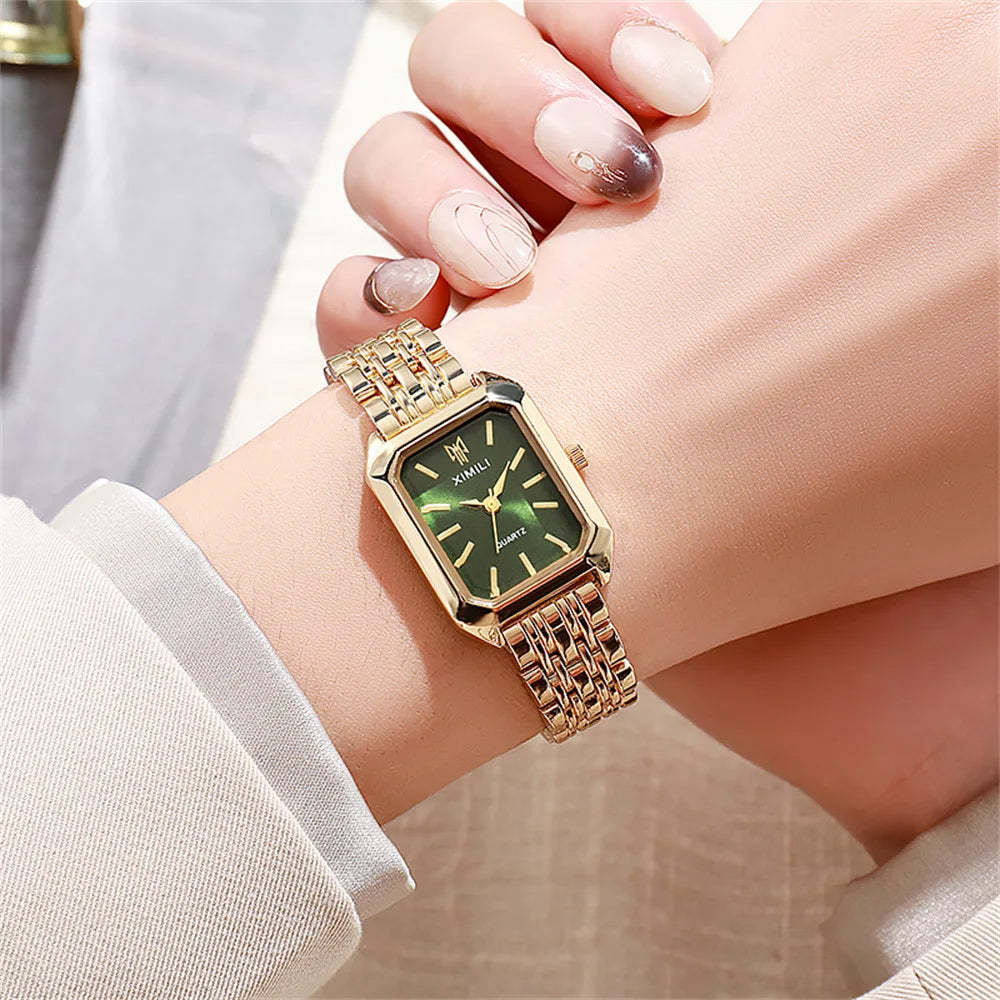 Women's Fashion Square Watches Gold Alloy Strap 2025
