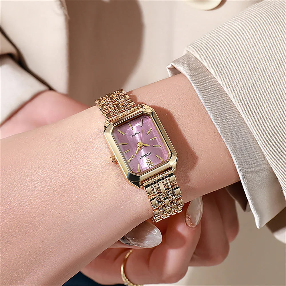 Women's Fashion Square Watches Gold Alloy Strap 2025