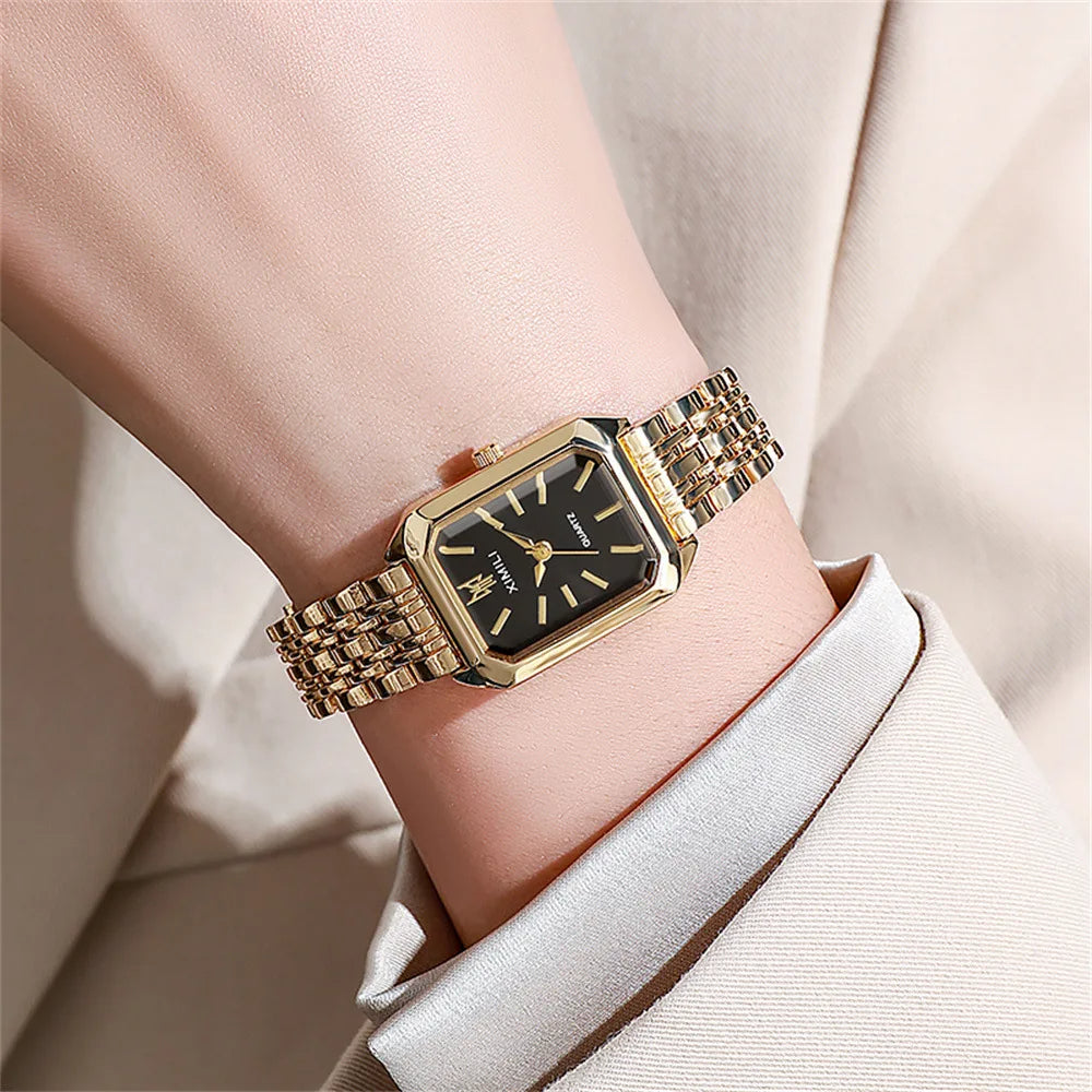 Women's Fashion Square Watches Gold Alloy Strap 2025