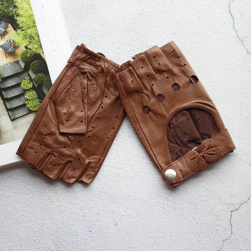 Leather Half-Finger Gloves Female Fitness Fashion Driver