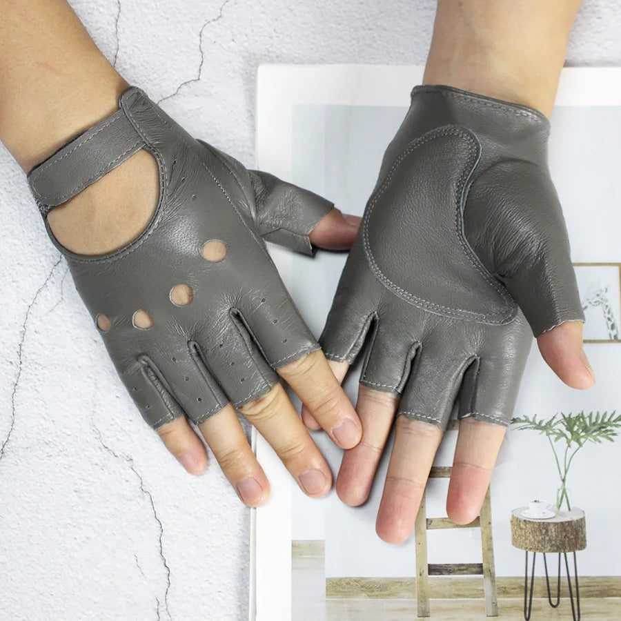 Leather Half-Finger Gloves Female Fitness Fashion Driver