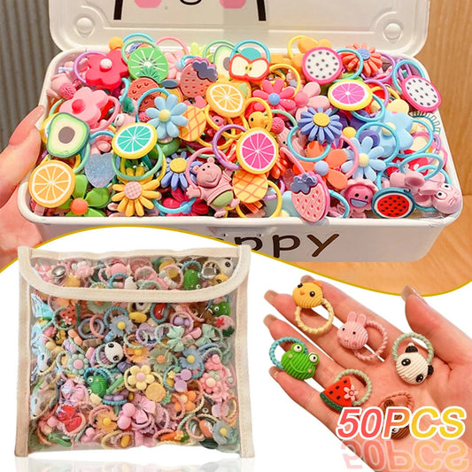 50PCS Cute Baby Hair Ties Mini Elastic Bands Summer Kids