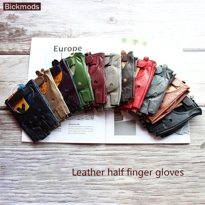 Leather Half-Finger Gloves Female Fitness Fashion Driver
