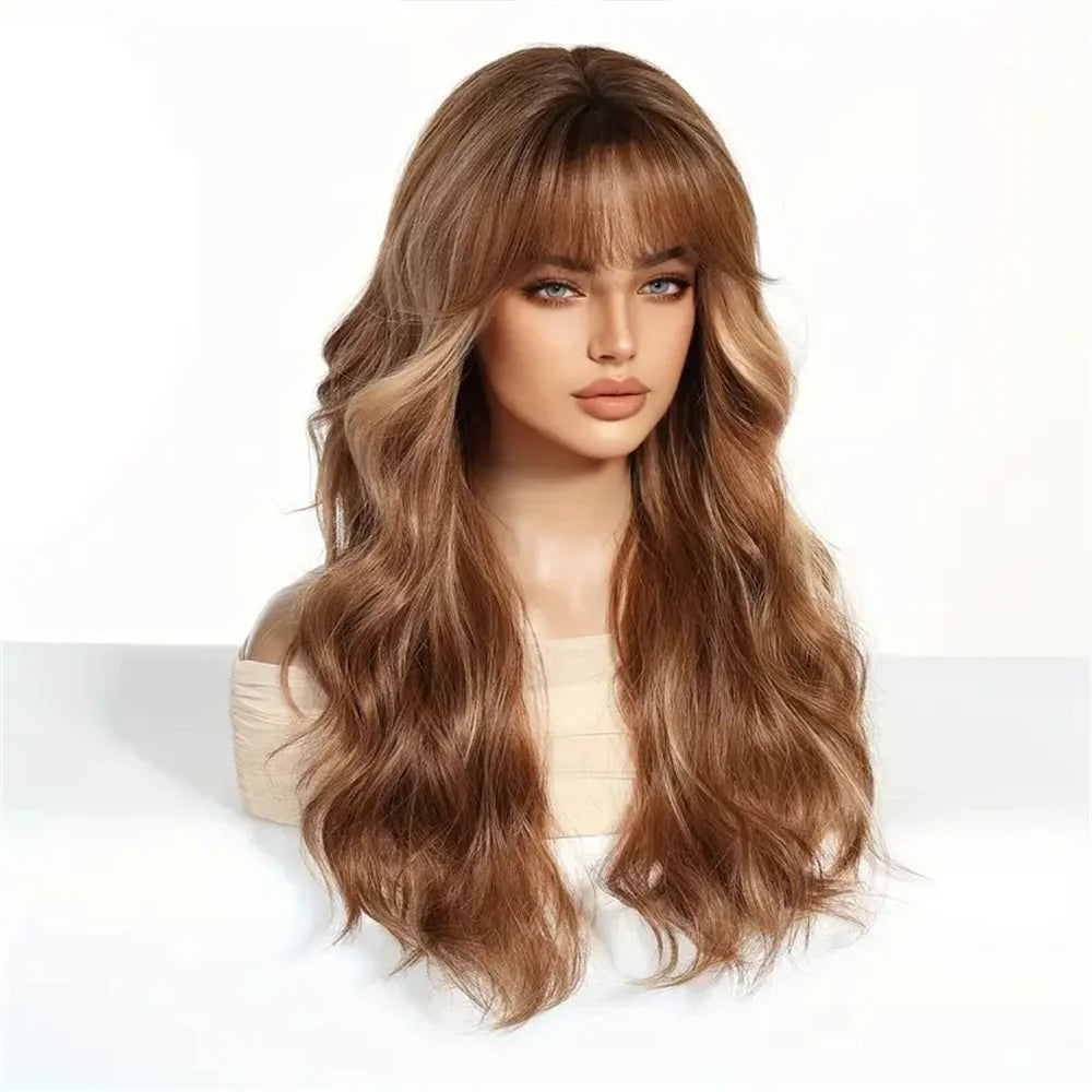 ALAN EATON Brown Highlight Synthetic Wigs with Bangs