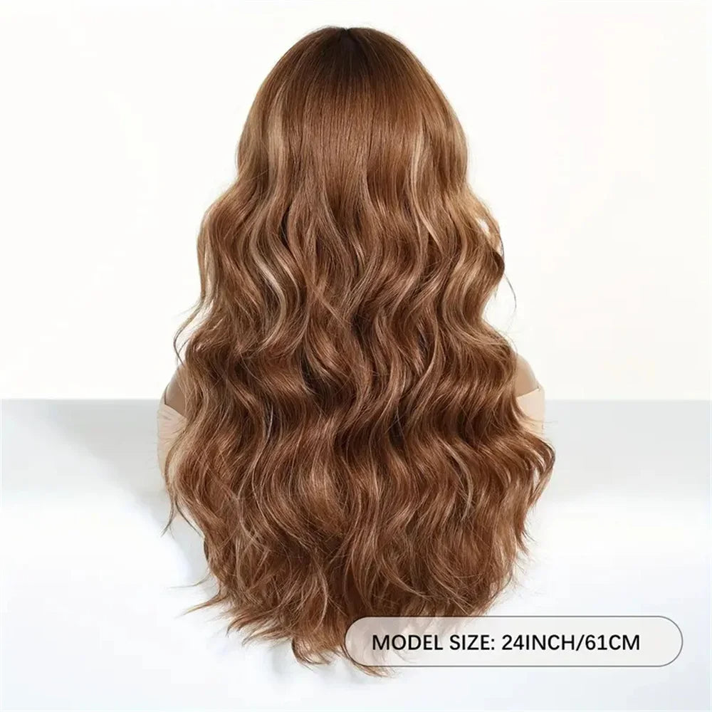 ALAN EATON Brown Highlight Synthetic Wigs with Bangs